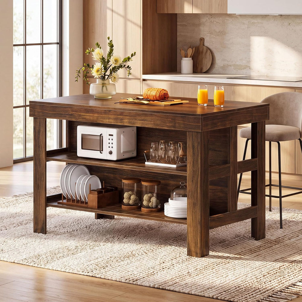 Tribesigns Kitchen Island with Storage Shelves (Rustic Brown)