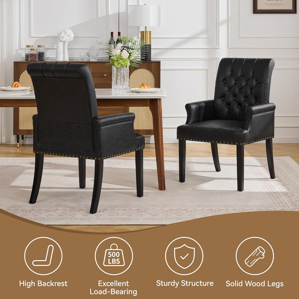 WUTUTUEE PU Leather Dining Chair with Arms, Upholstered Tufted High Back Dini...