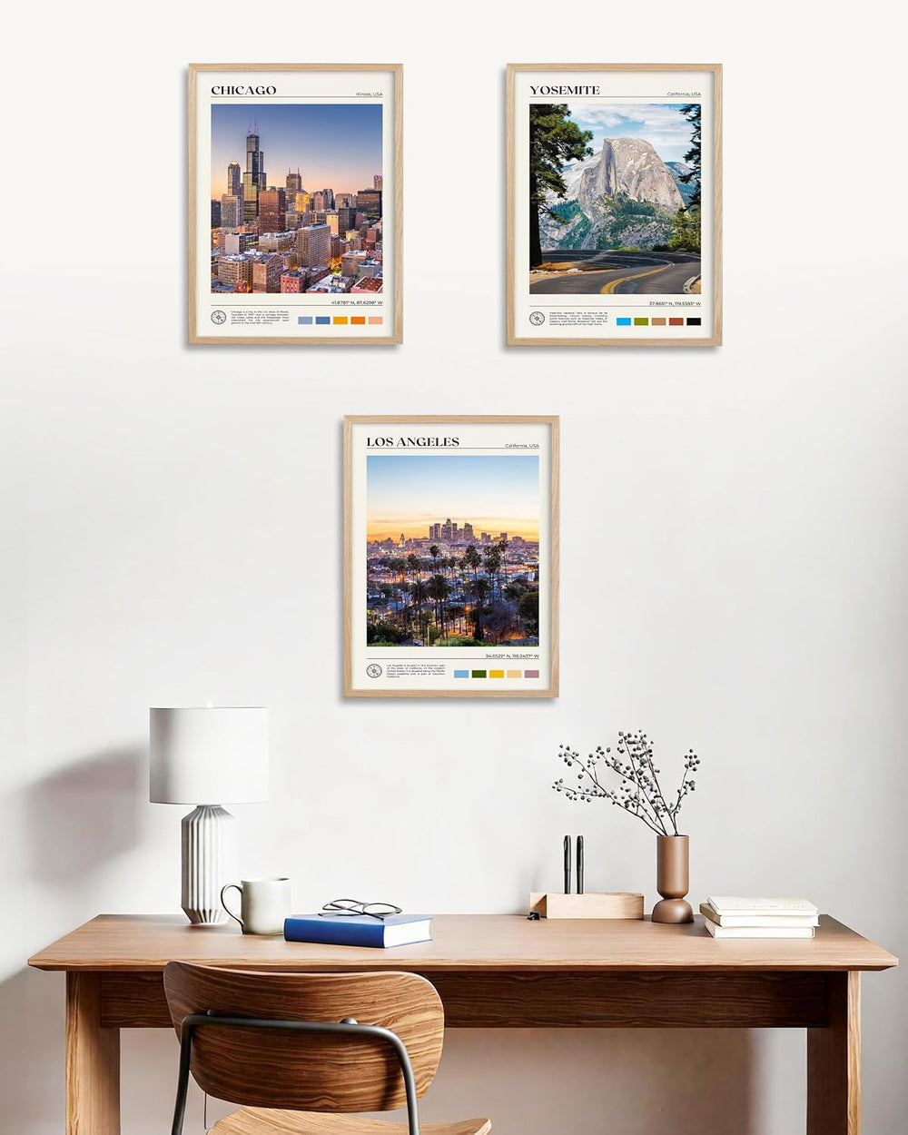 HesenDot Natural OAK Wood Los Angeles Cityscape Framed Wall Art,12x16in City ...