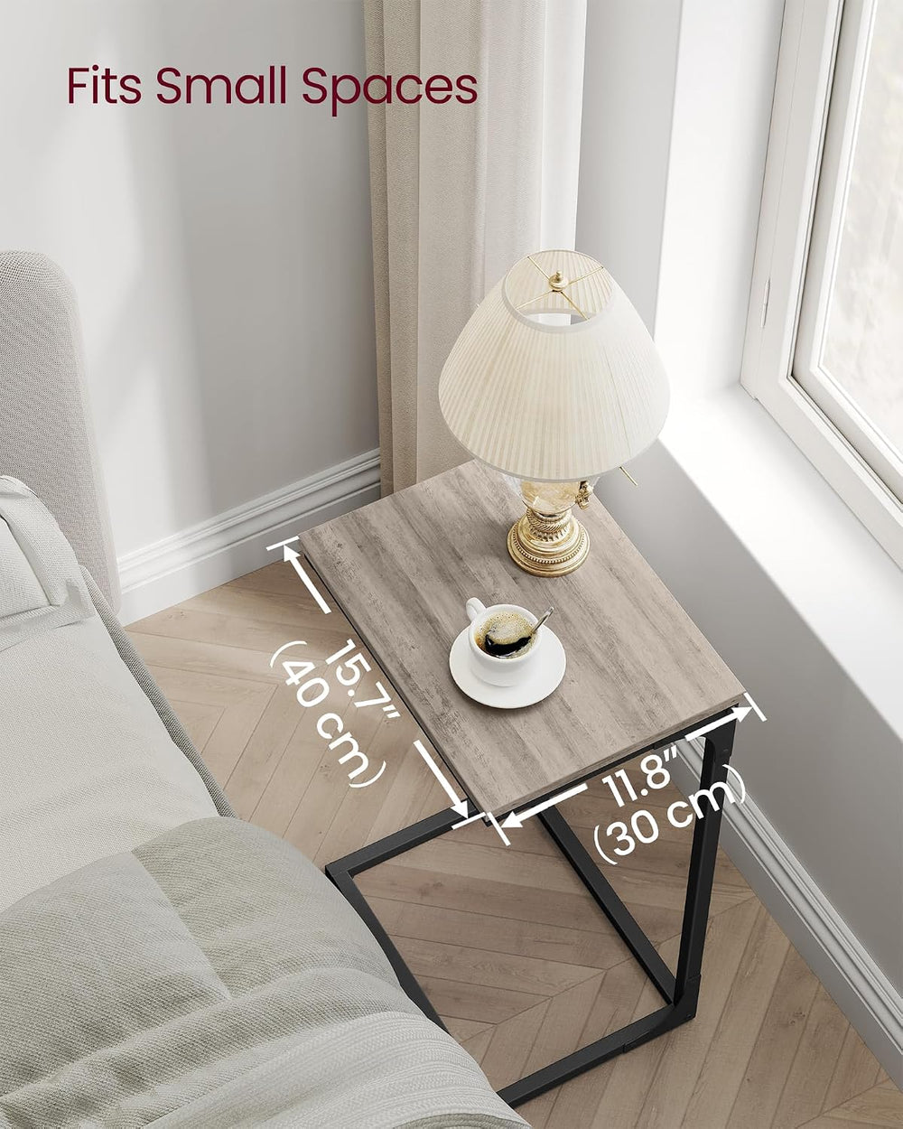 VASAGLE C-Shaped End Table, Set of 2, Couch Side Table with Metal Frame