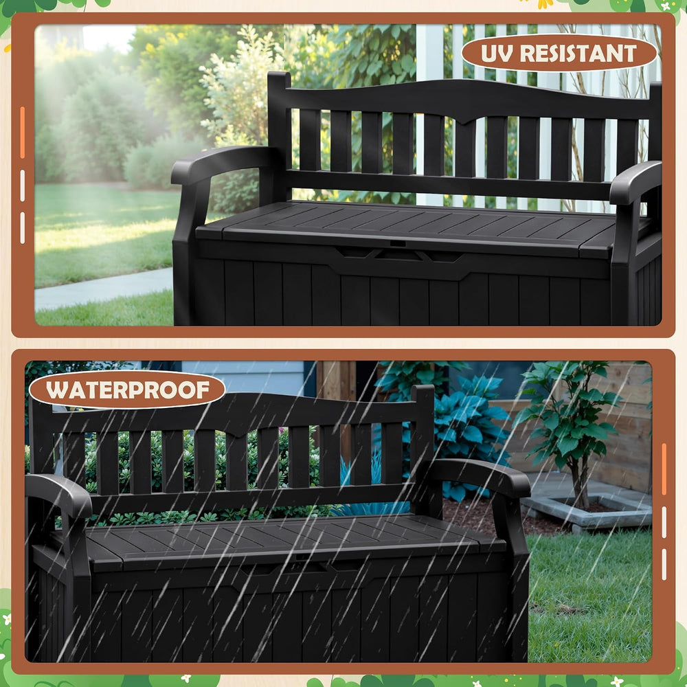 JUMMICO 80 Gallon Resin Outdoor Storage Bench Waterproof, Deck Box