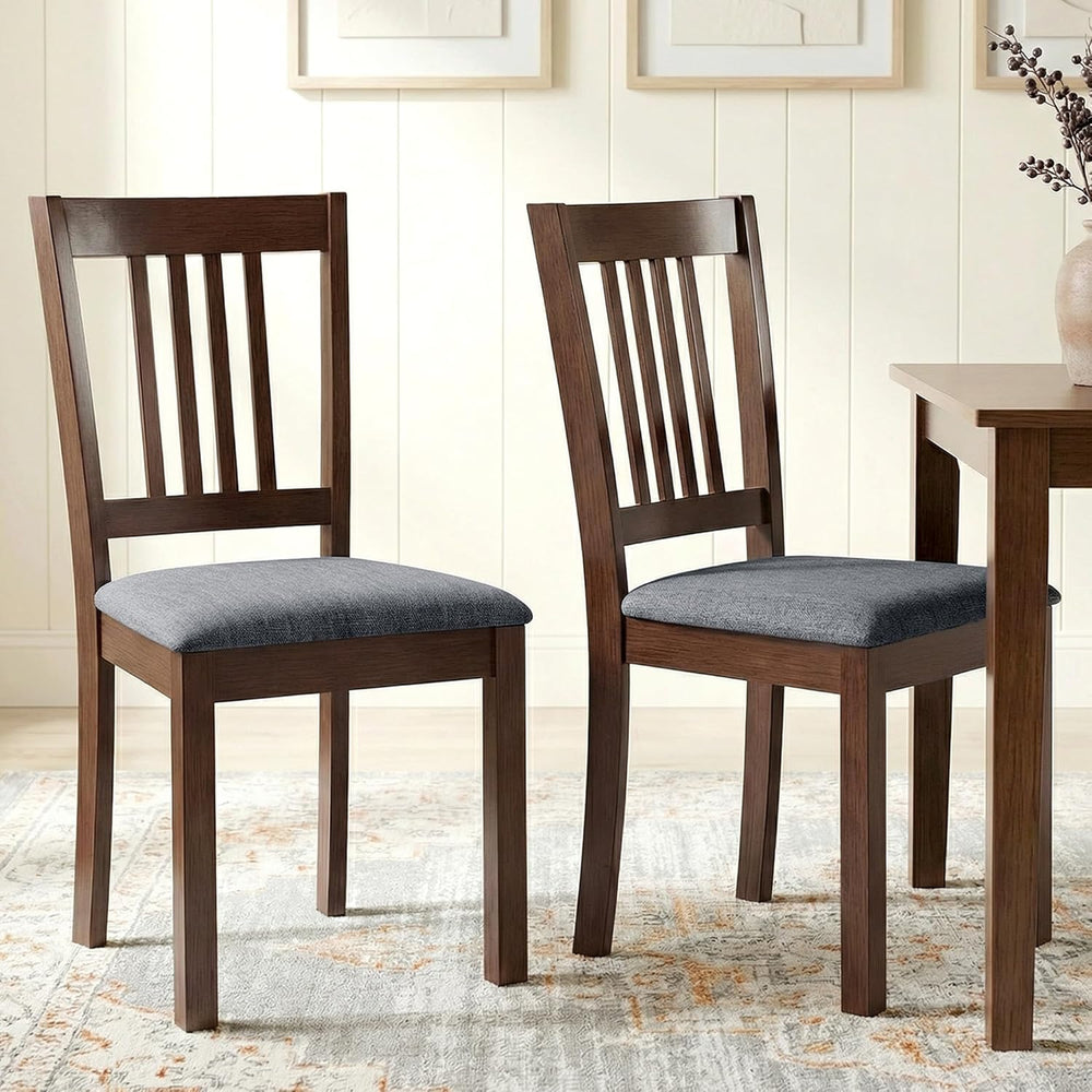 HOMCOM Dining Chairs Set of 2 Upholstered Kitchen Chairs Slat Back Espresso