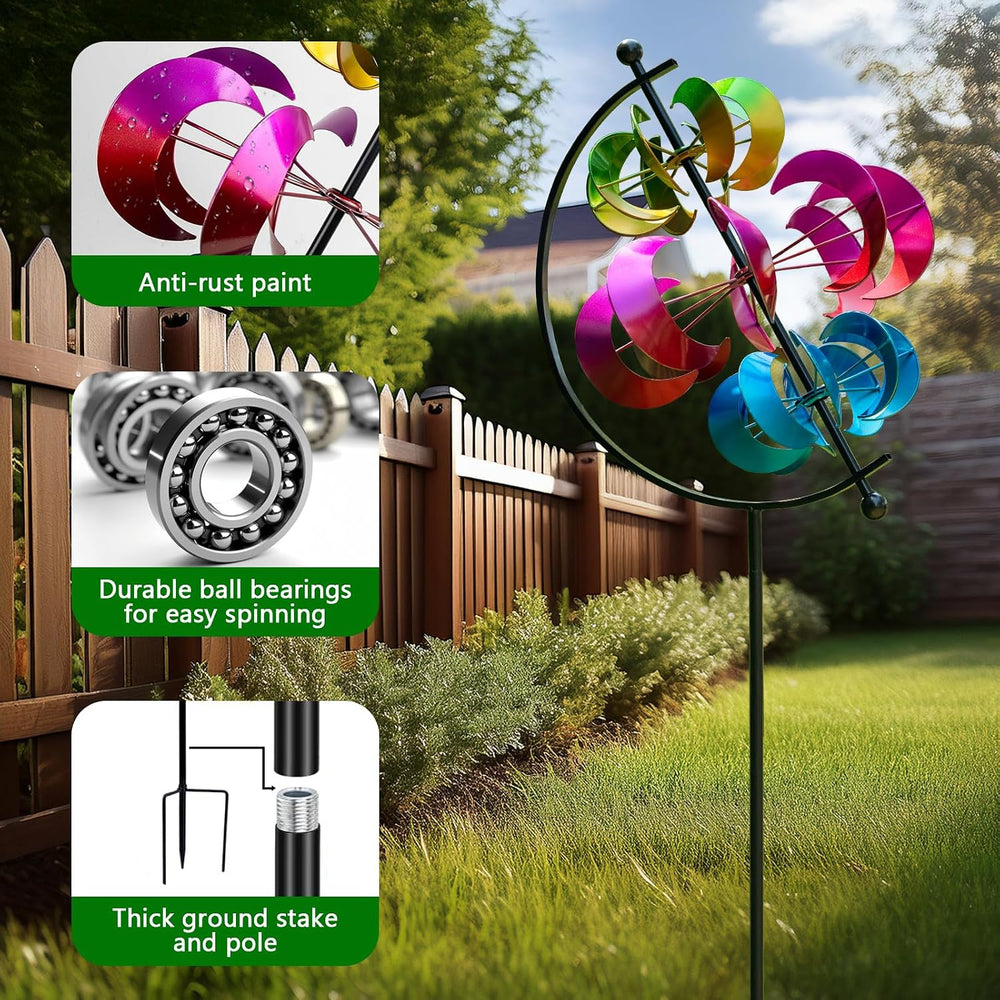 Large Metal Wind Spinner for Garden and Yard – 63 Inch Kinetic Outdoor Sculpt...