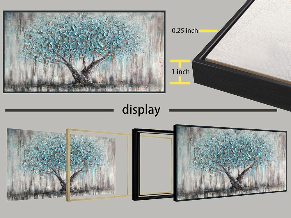 Arjun Framed Blue Tree Canvas Wall Art Extra Large Tree of Life Teal 58x29