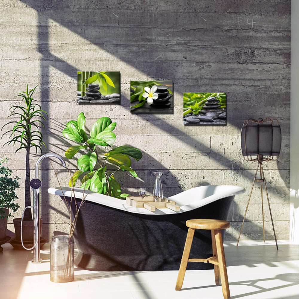 Nachic Wall Zen Spa Stone Bamboo Wall Art Green Bathroom Decor