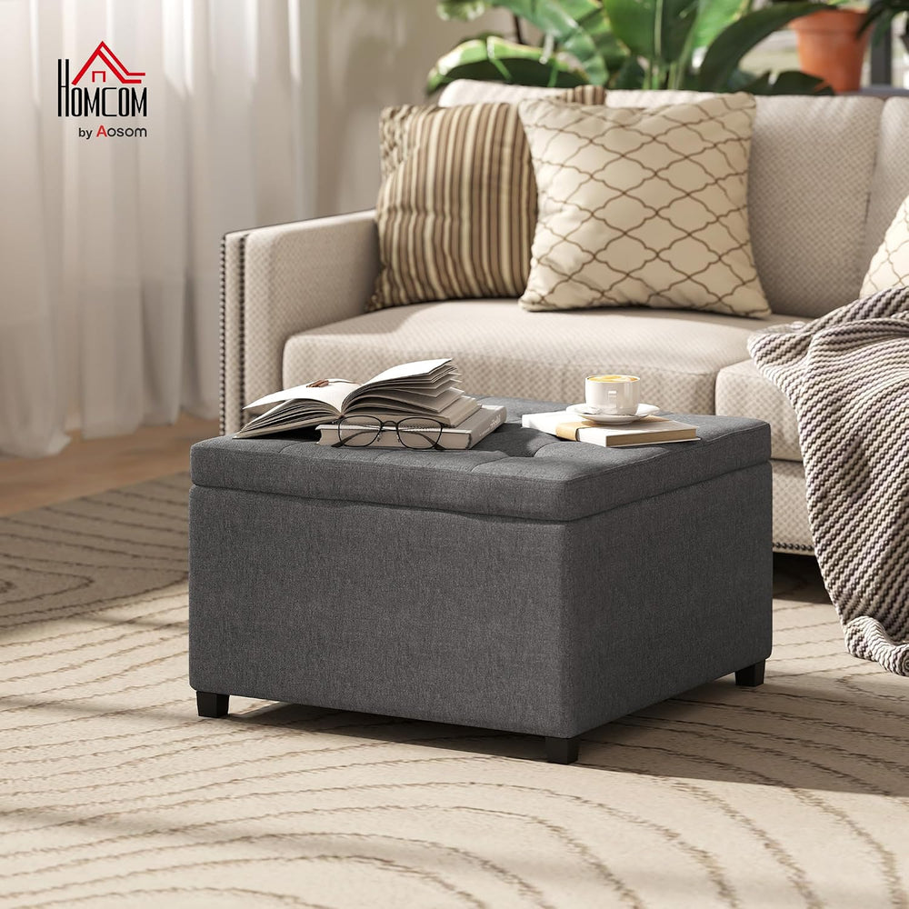 HOMCOM Storage Ottoman Coffee Table with Flip Top Seat Lid Wood Frame Gray