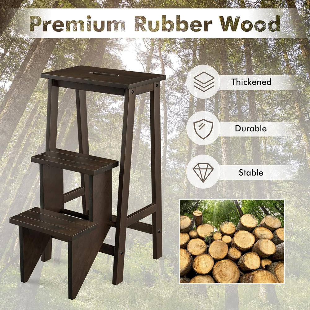 Giantex 3 Tier Folding Step Ladder, Multifunction 3-in-1 Wood Step Stool, Dis...