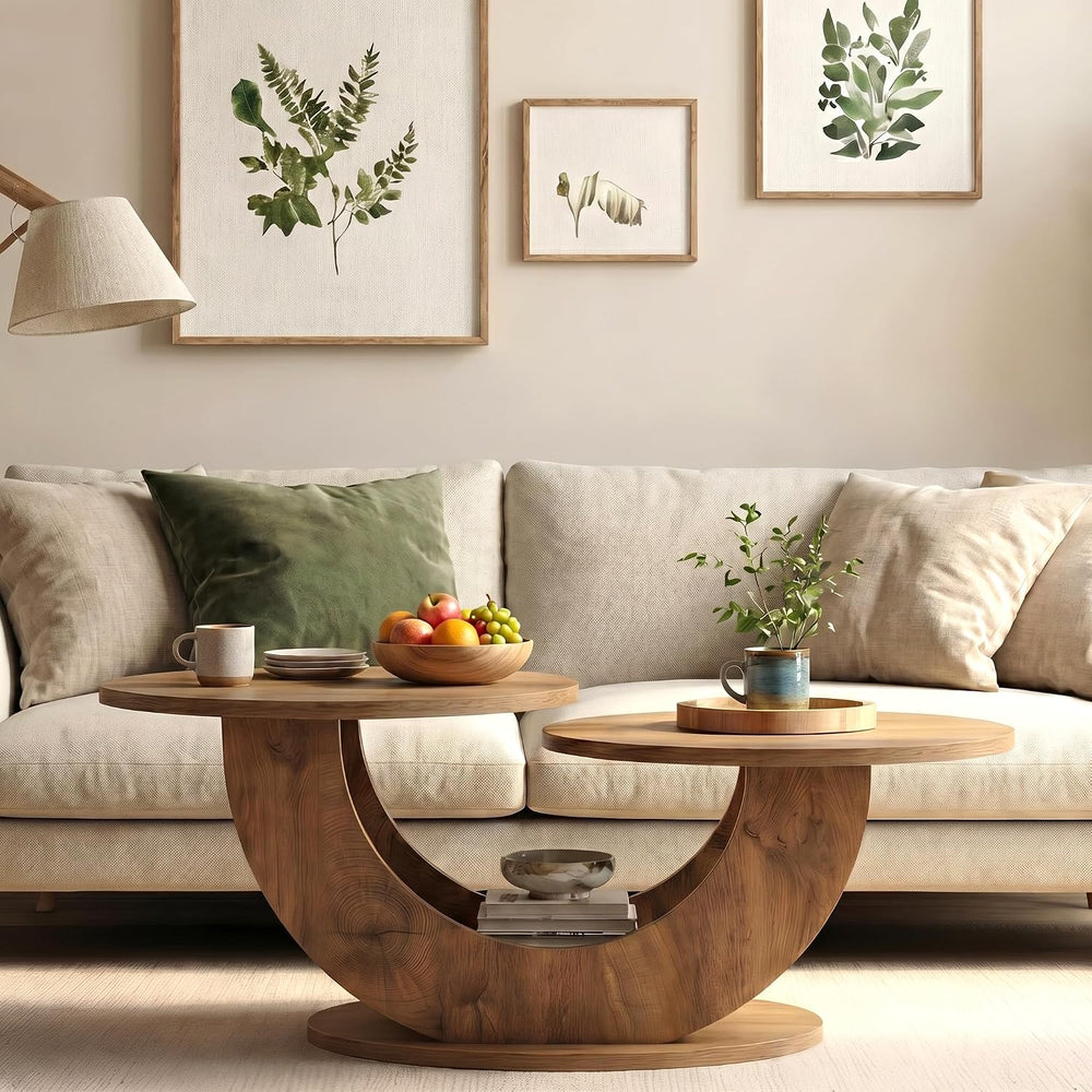 Tribesigns 45.3" Round Wooden Coffee Table, 2-Tier Farmhouse Center Table