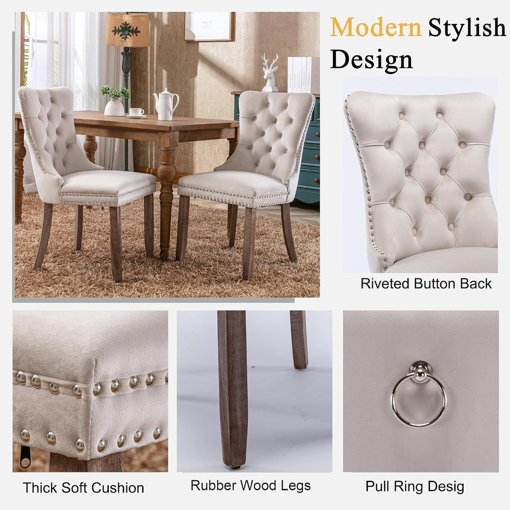 44-132 in Extendable Round Dining Table Set for 8 with Beige Velvet Chairs