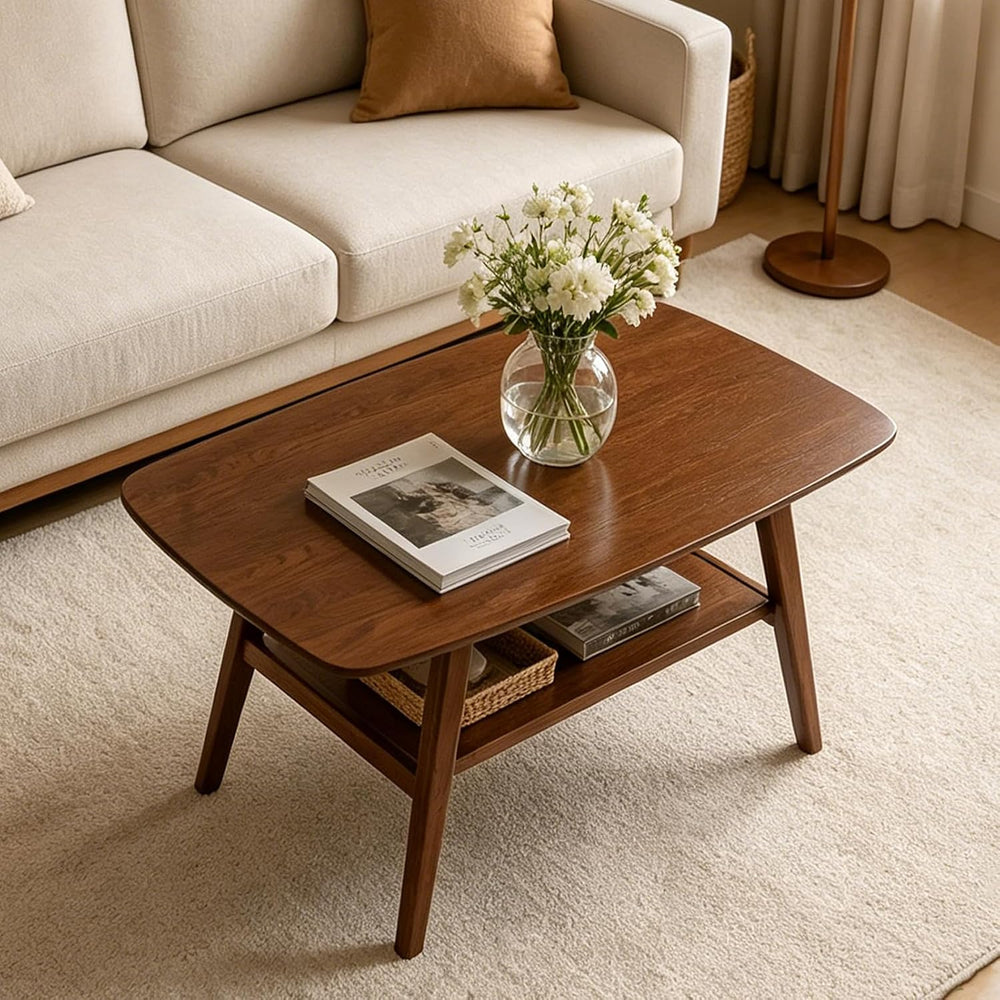 31.5" Walnut Small Coffee Table, Mid Century Modern