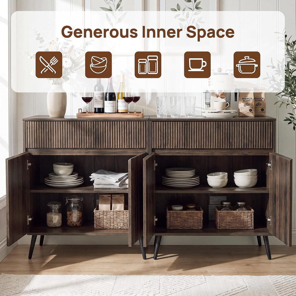 31" Small Fluted Sideboard Buffet Cabinet, Walnut.