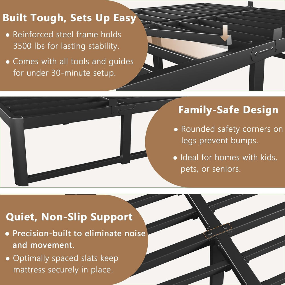 VYM 12 Inch Full Bed Frame, Heavy Duty Steel, No Box Spring, Black