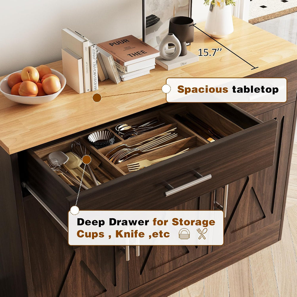 Vongrasig 43" Farmhouse Sideboard Buffet Cabinet, Rustic Brown