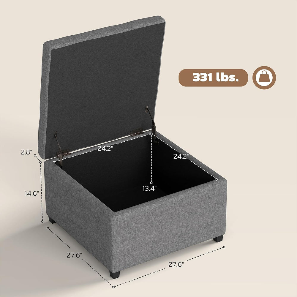 HOMCOM Storage Ottoman Coffee Table with Flip Top Seat Lid Wood Frame Gray