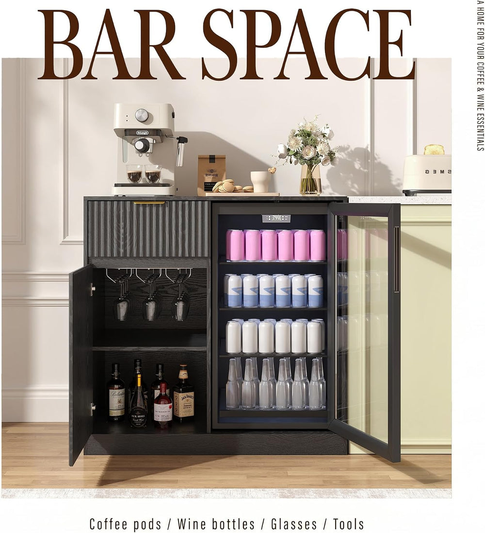 Mini Fridge Cabinet, Coffee Bar Cabinet with Fridge Space, Black