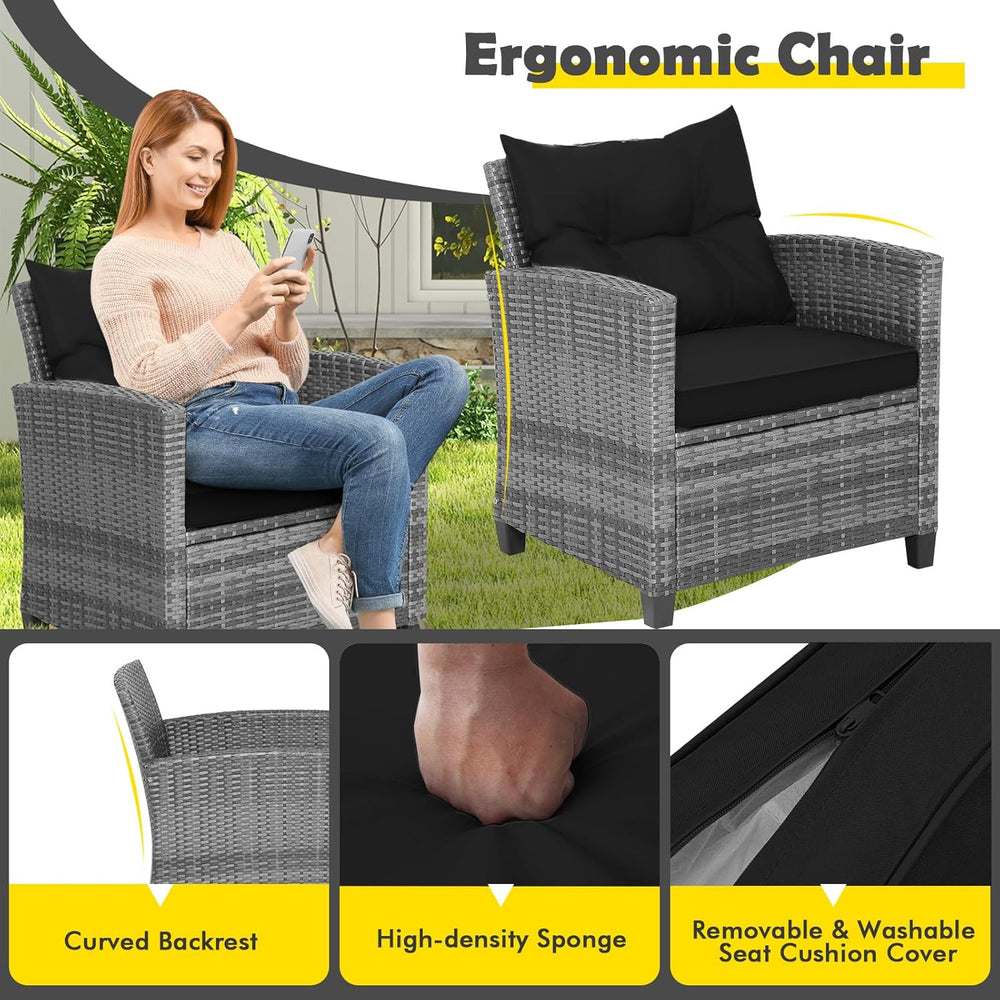 Tangkula 3 Pieces Patio Furniture Set, Outdoor PE Rattan Conversation Chair S...