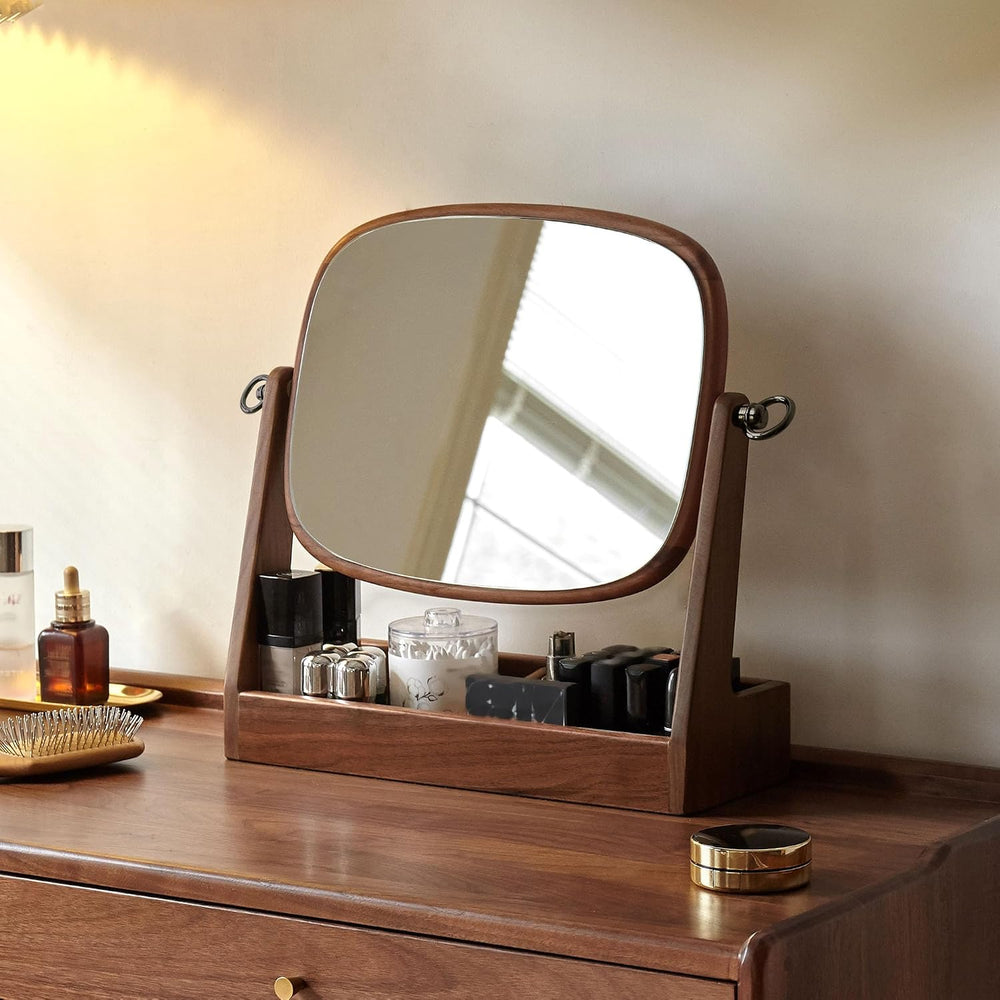 YESWOOD Vanity Makeup Mirror Tabletop with North America Black Walnut Stand, ...