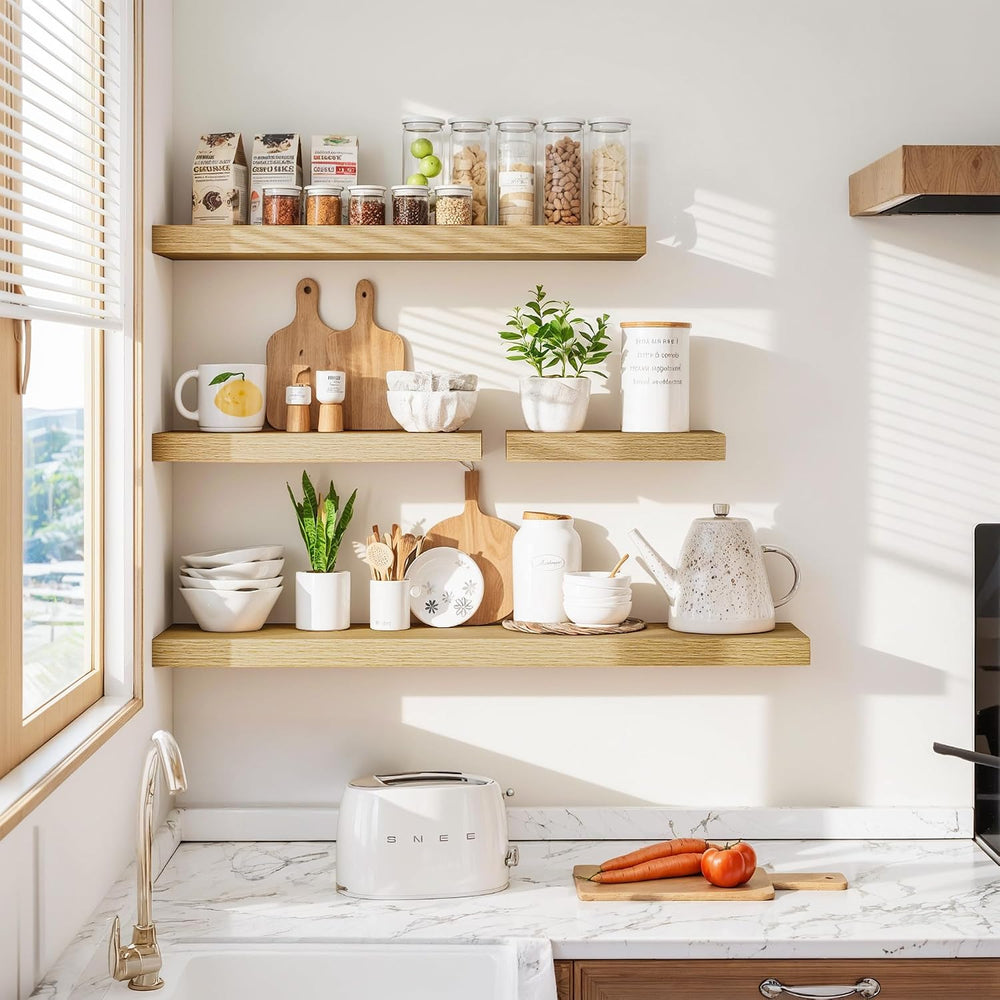 Vivelove Floating Shelves 9 inch Deep 24”Long Set of 2, Oak