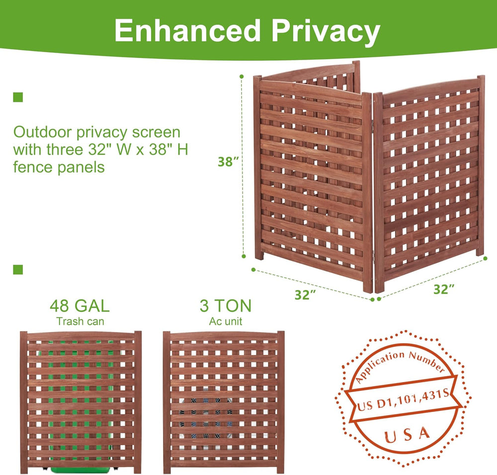 3-Panel Outdoor Air Conditioner Fence Screen, Outside Wood Privacy Fence, Tra...