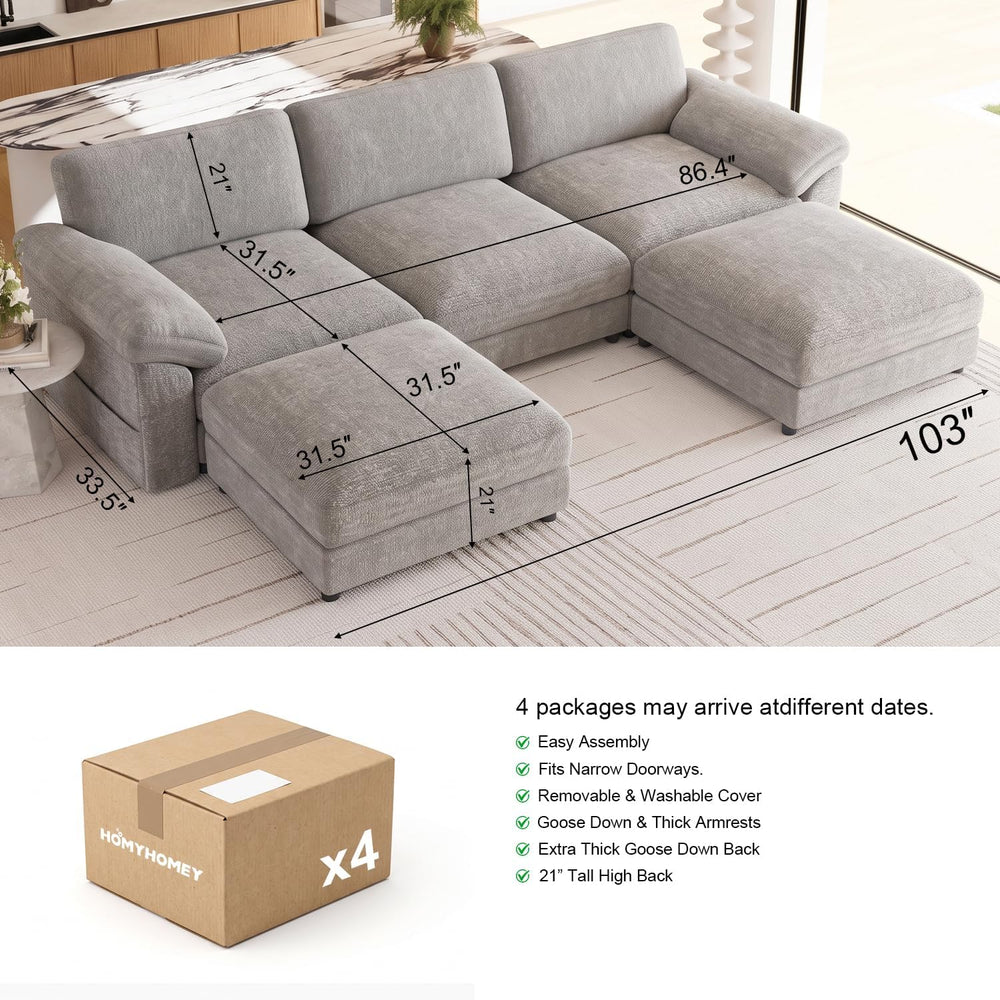 Oversized Sectional Couches for Living Room, Modular L Shaped Cloud Sofa