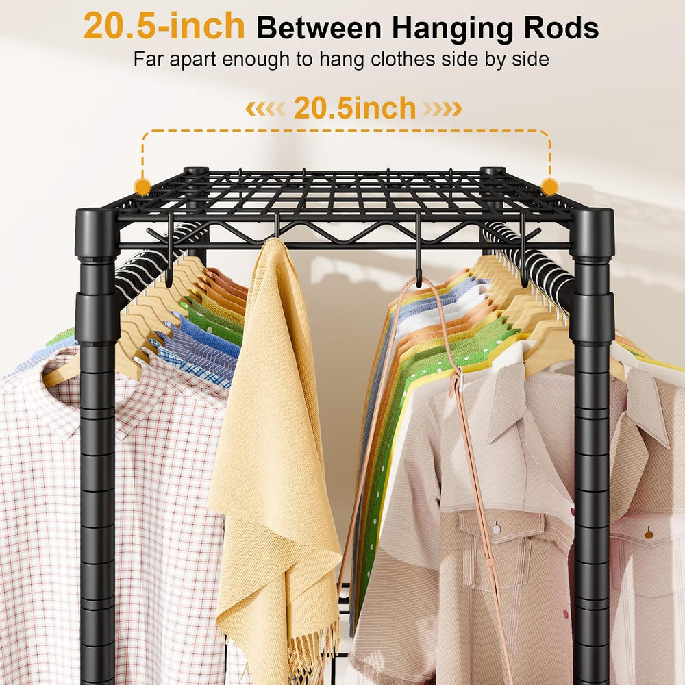 ULIFHOME Rolling Clothes Rack, Clothing Racks for Hanging Clothes, Black