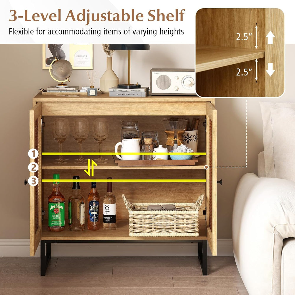 GIANTEX Boho Rattan Sideboard Buffet Cabinet with Storage, Natural