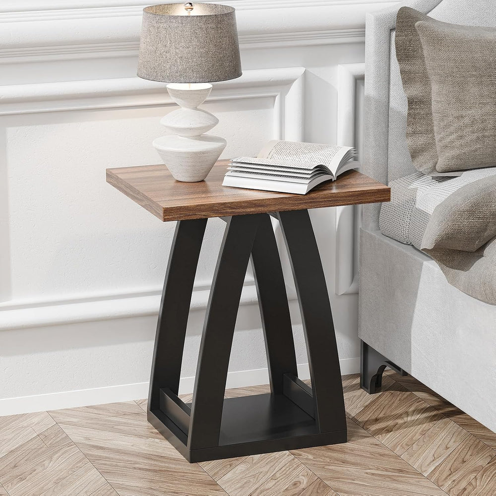 End Tables Living Room Set of 2 with Shelf, Black-Brown