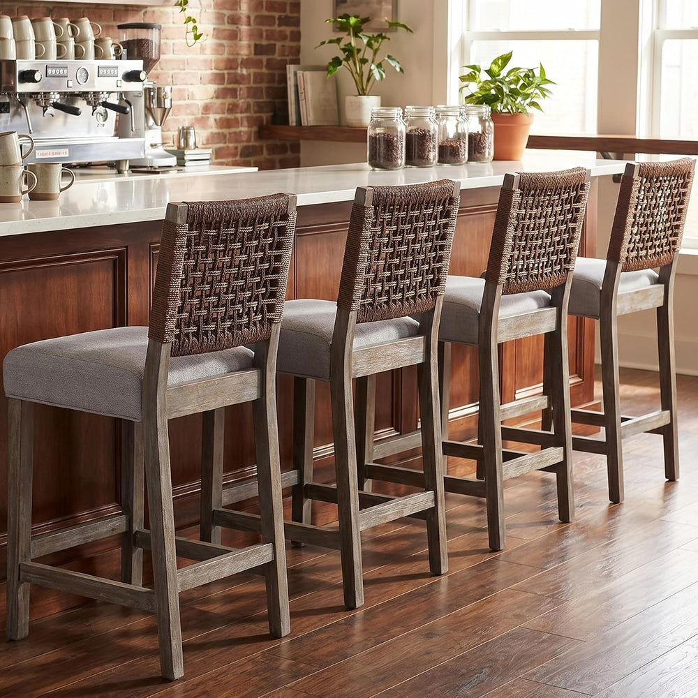Kmax 27" Counter Height Bar Stools Set of 4, Farmhouse Wood Barstools wi...