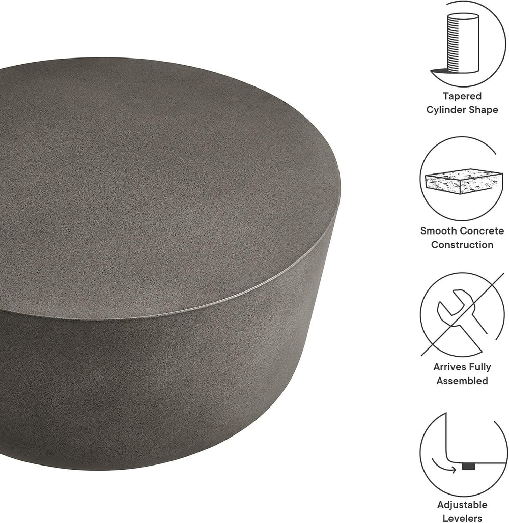 Modway Brion 34 Inch Round Concrete Coffee Table – Indoor/Outdoor Tapered Cyl...