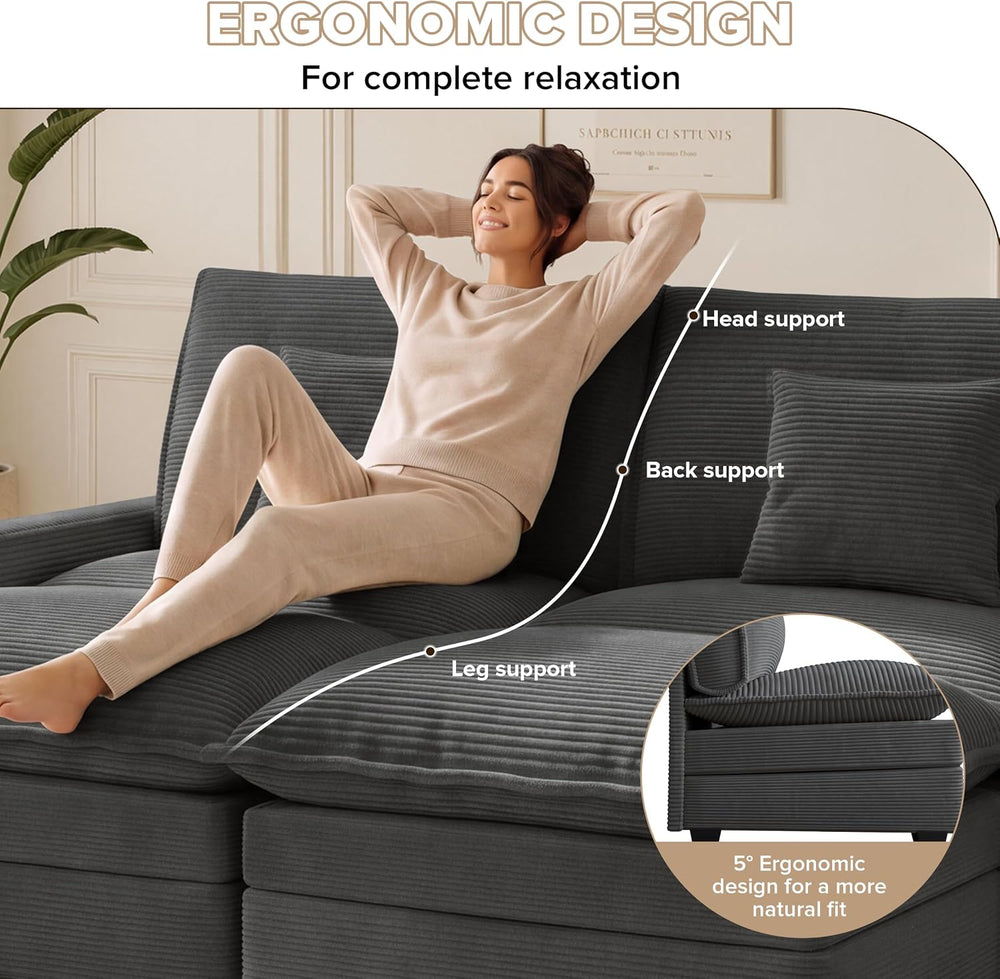 74" Cloud Loveseat with 2 Movable Ottoman, Deep Seat Modular Sectional Sofa