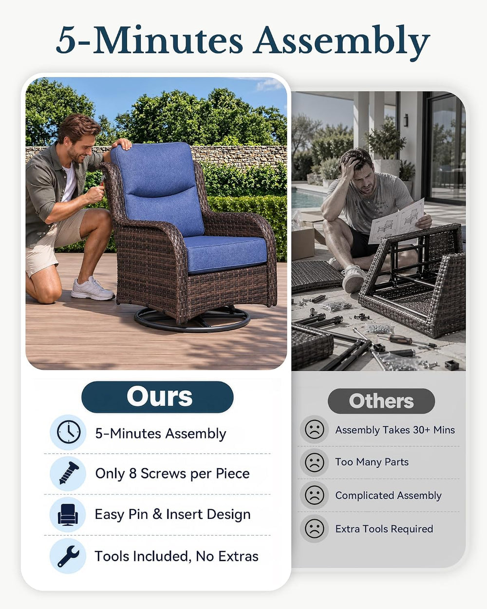 HILLGA Luxury Outdoor Patio Furniture Set with 6-Inch Thick Cushions