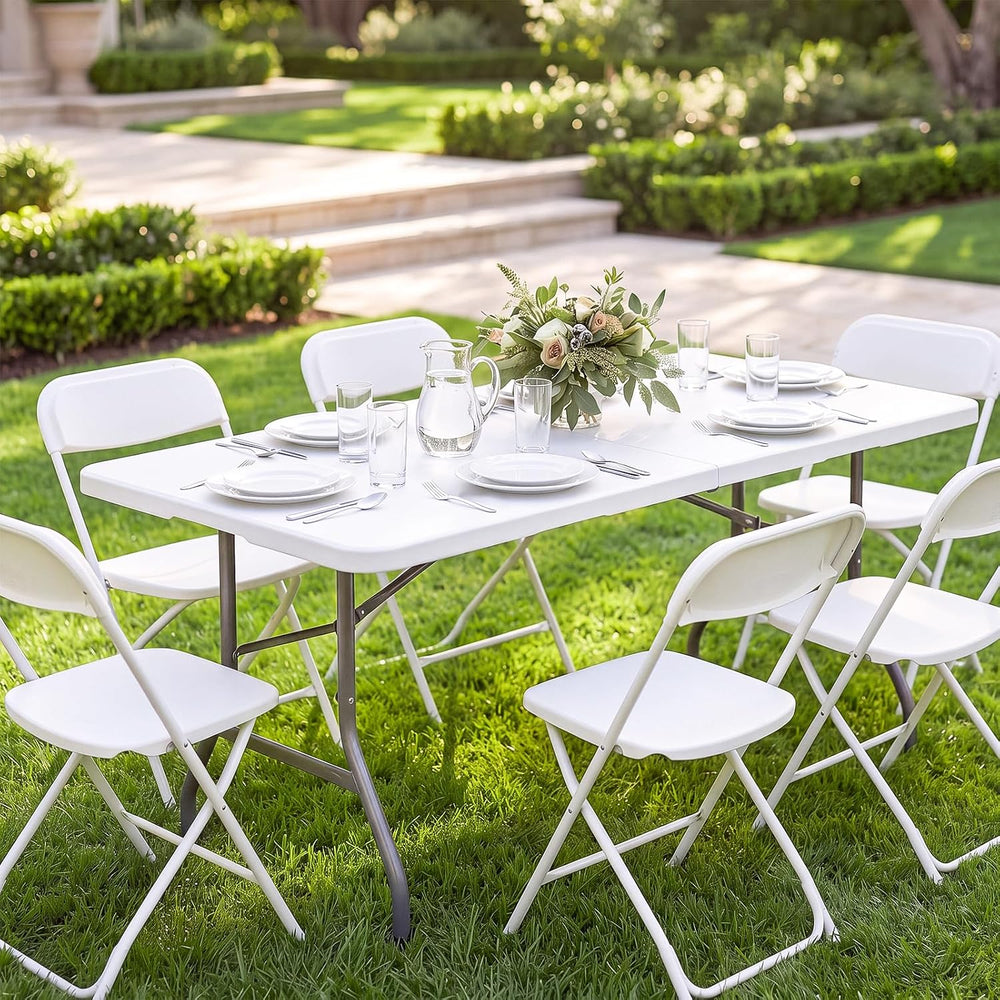 6FT Portable Folding Table, White Square Card Table with Carrying Handle &...