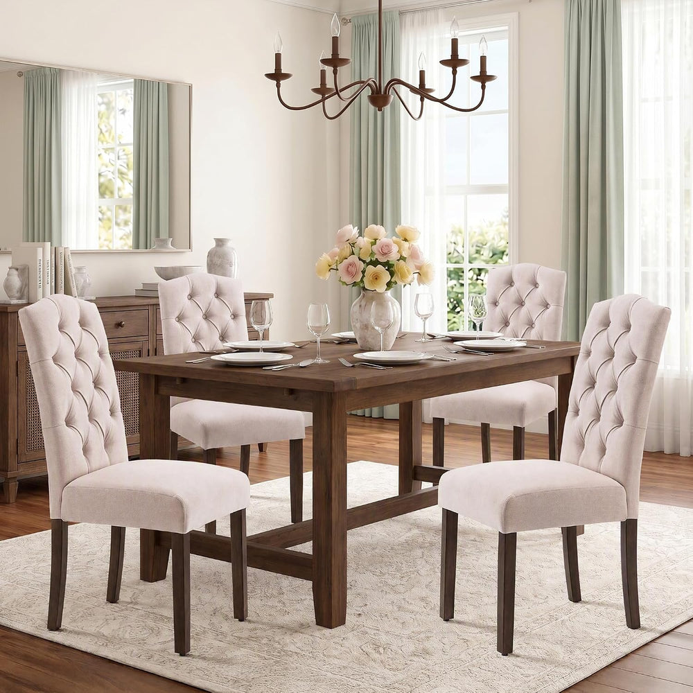 Tufted Dining Chair Fabric Button Upholstered Modern Kitchen Diner Set of 6