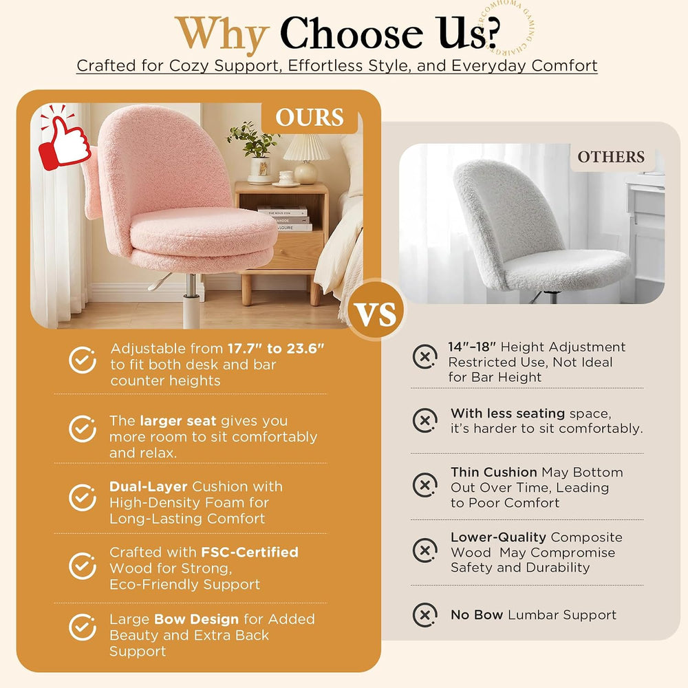 COMHOMA Vanity Chair with Wheels Velvet Tall Office Chair with Back,Armless D...