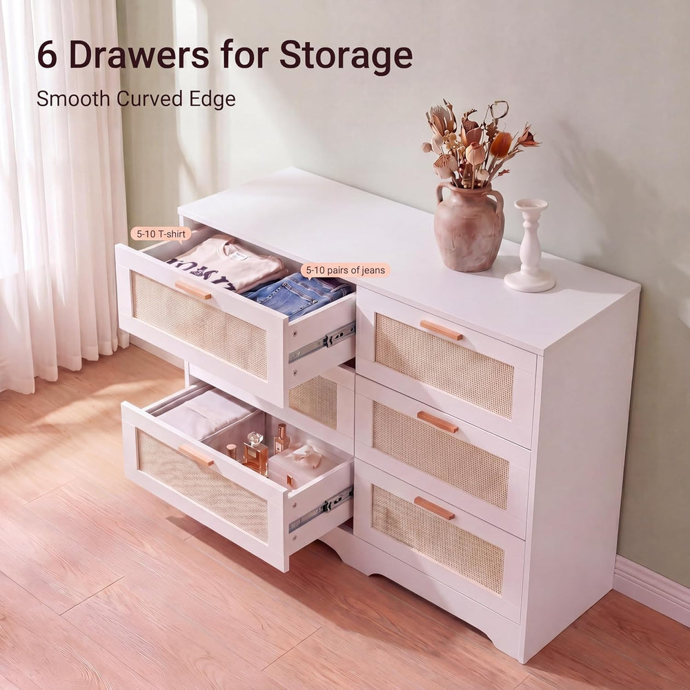 Dresser for Bedroom 6 Drawer White Dresser Bedroom Furniture Storage for Bedr...