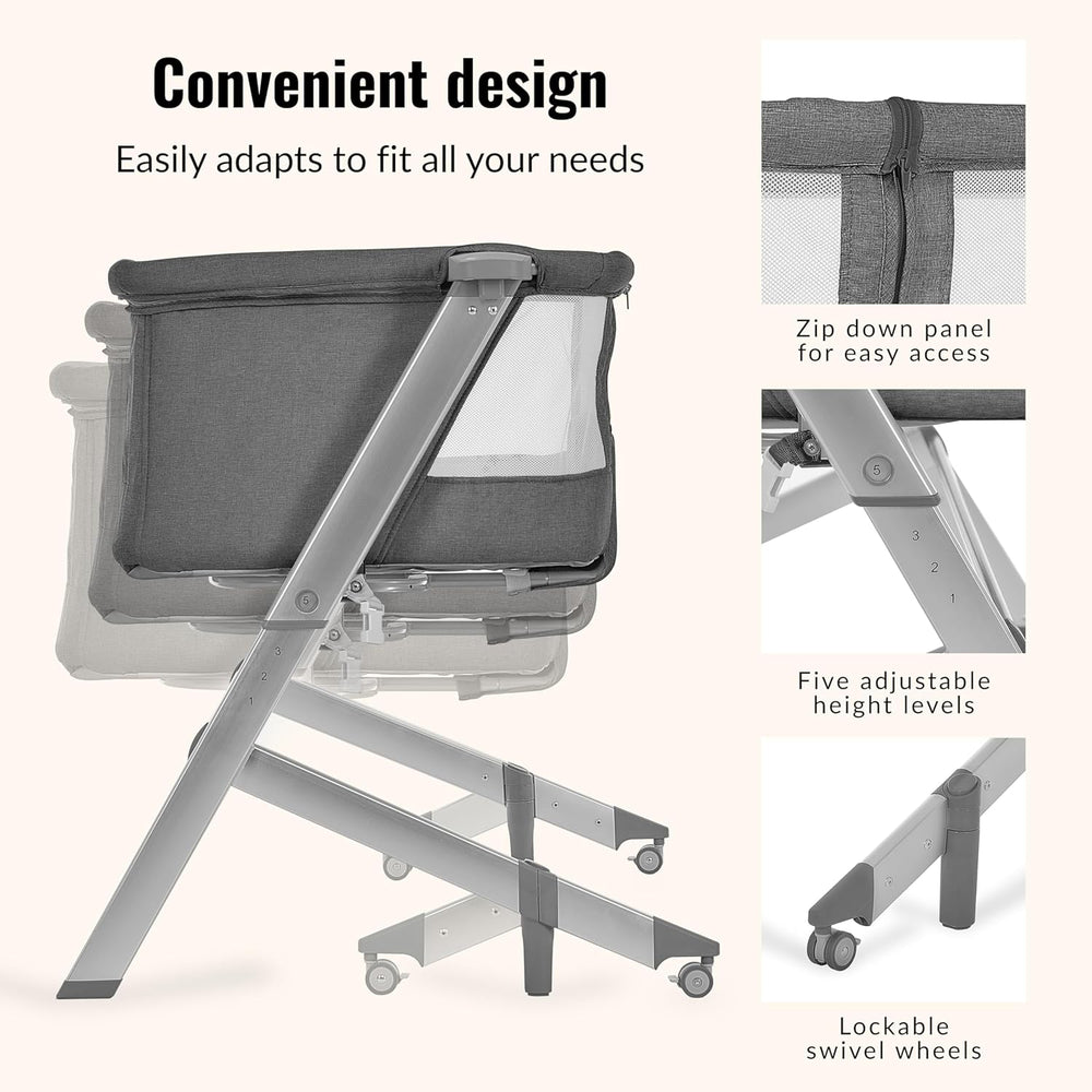 Dream On Me Skylar Bassinet & Bedside Sleeper, Adjustable Height, Grey