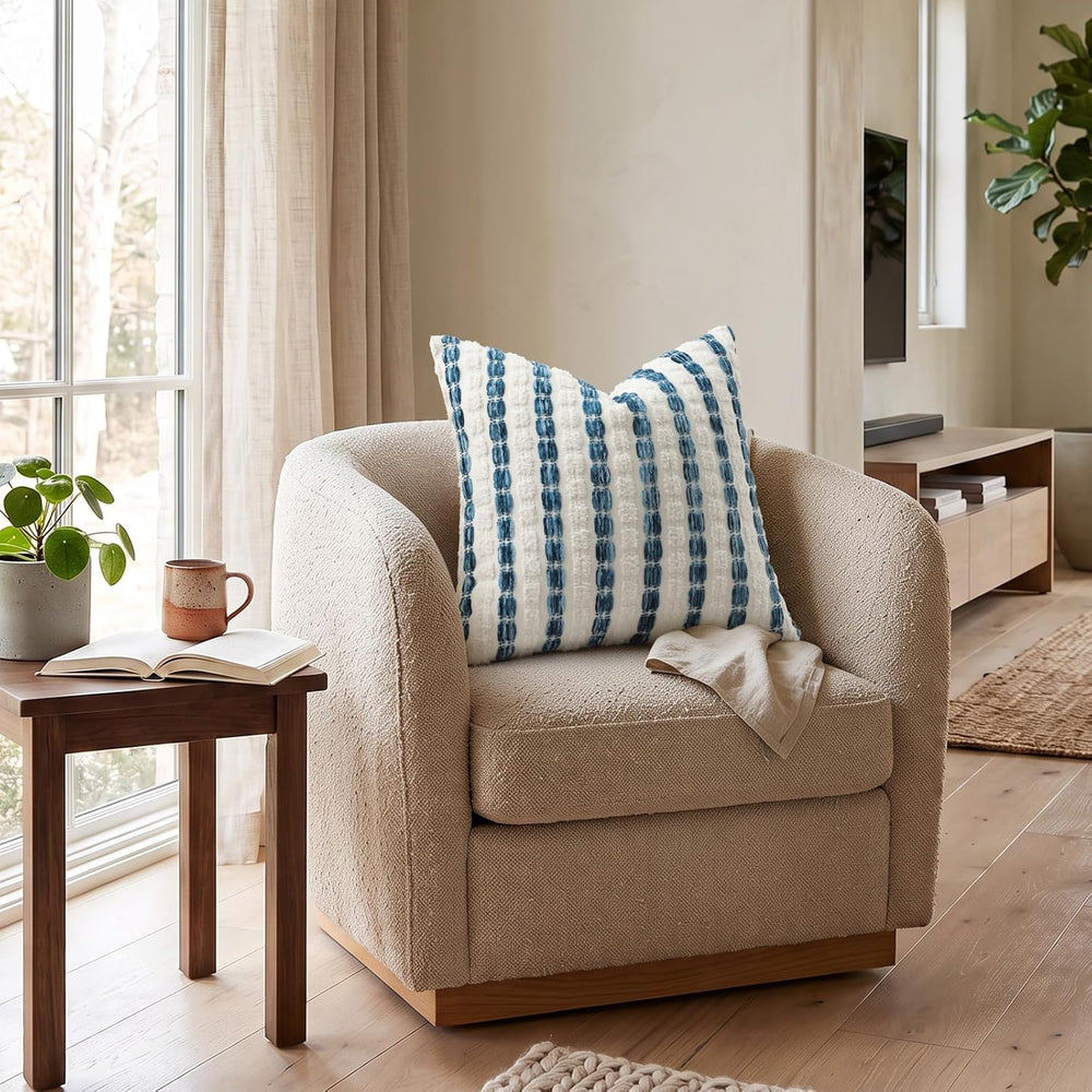 decorUhome Chenille Tufted Stripe Throw Pillow Covers 20x20 Set of 2 Blue