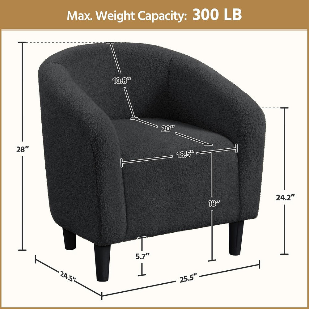 Yaheetech Small 25.5in Wide Sherpa Barrel Accent Chair Bedroom, Dark Gray