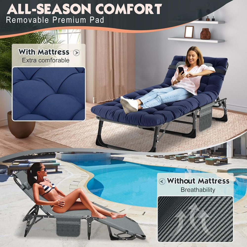 MOPHOTO Folding Lounge Chair, 5-Position Chaise Lounge with Padded Cushion