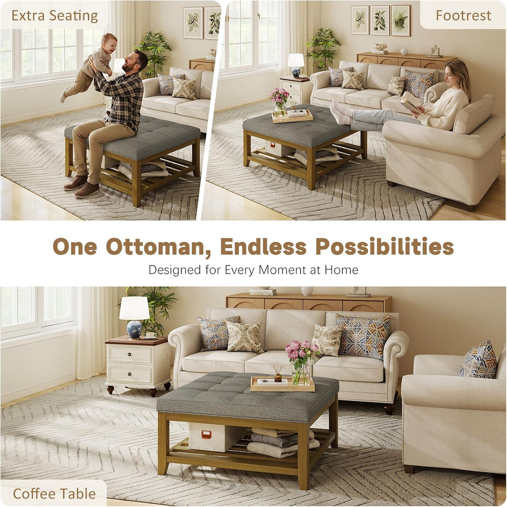 Befurtori Ottoman with Storage Bench, Linen Ottoman Coffee Table, Granite