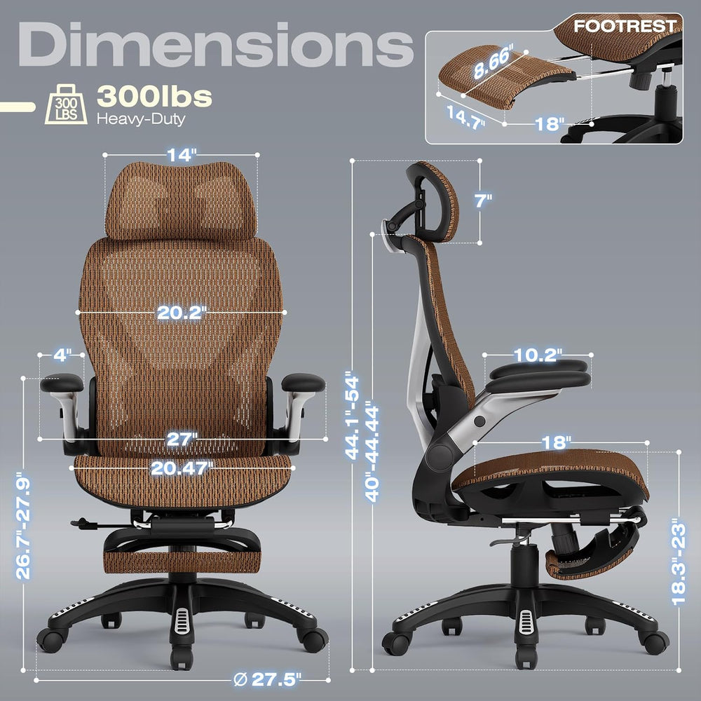 ELABEST X100 Ergonomic Mesh Office Chair with Footrest, Big and Tall Home Des...