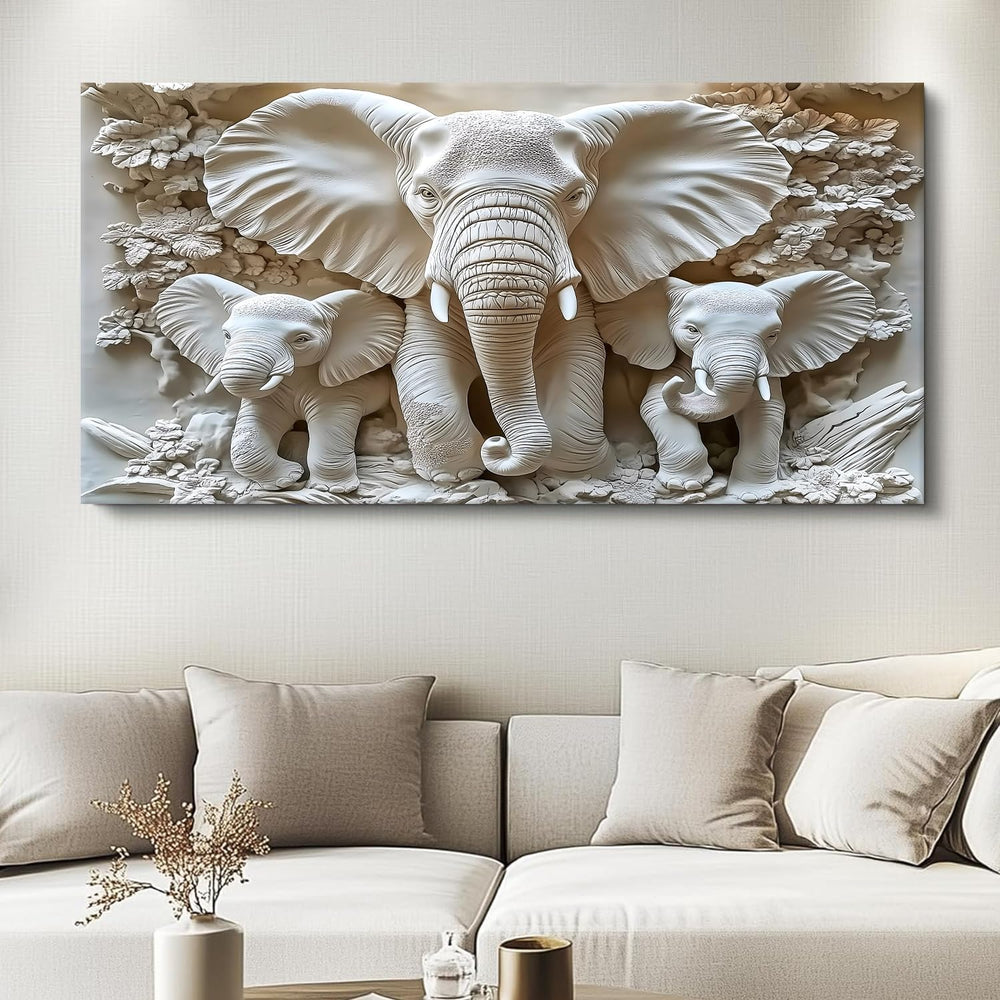 MooMel Large Framed Elephant Family Wall Art Canvas Wall Decor 79x40 Inch Abs...