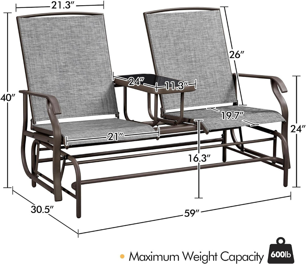 Yaheetech Outdoor Glider Bench Patio Loveseat with Table, Gray