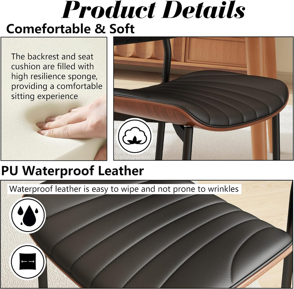 PU Leather Dining Chairs Set of 4 with Walnut Bentwood, Black