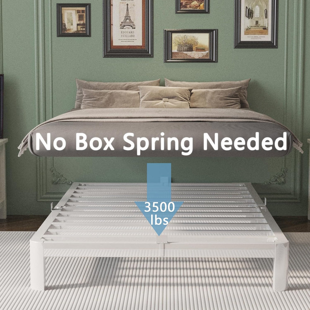 6 Inch Twin Bed Frame with Metal Gasket, White Single Bed Base