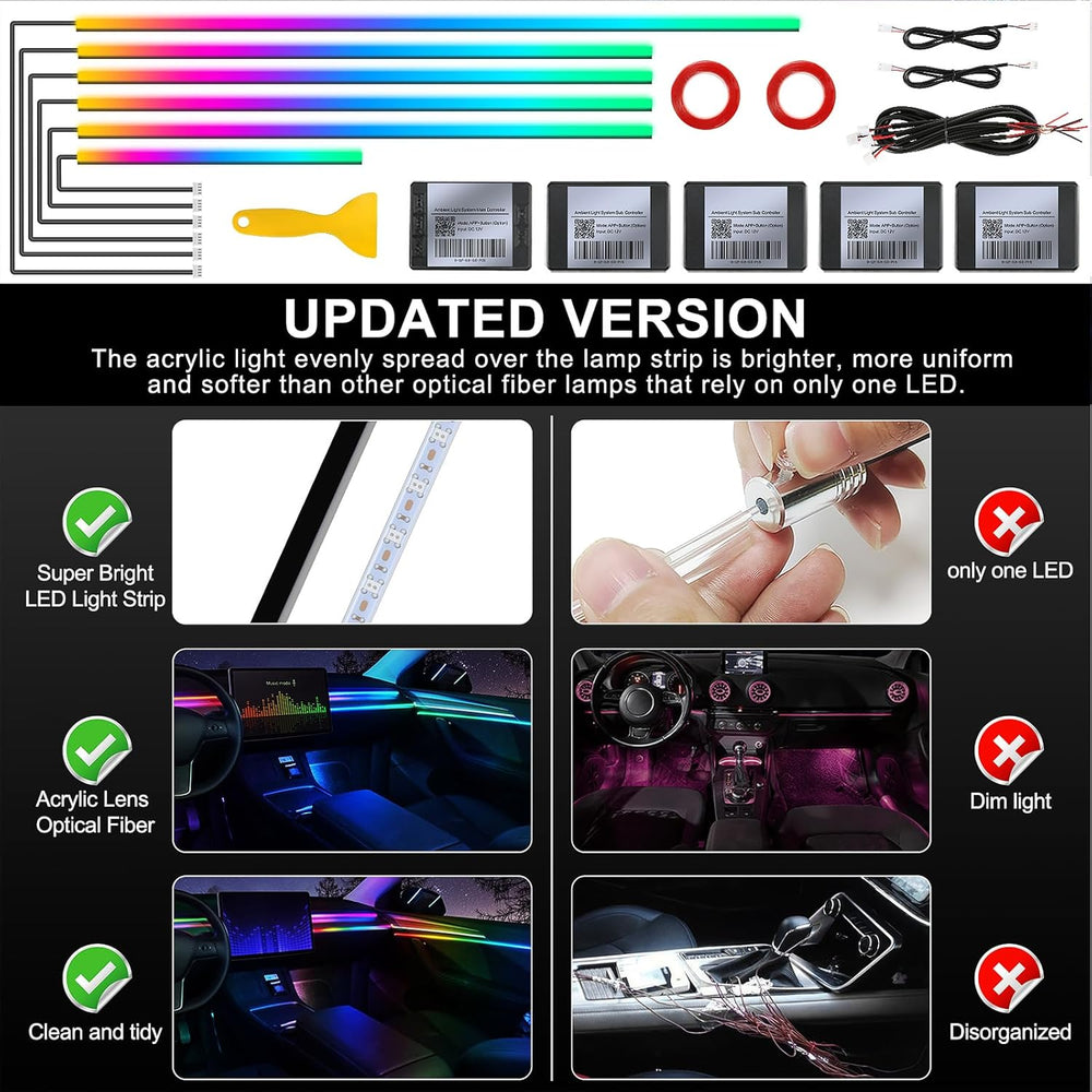 Dreamcolor Acrylic Interior Car LED Strip Light with Wireless APP, RGB 6 in 1...
