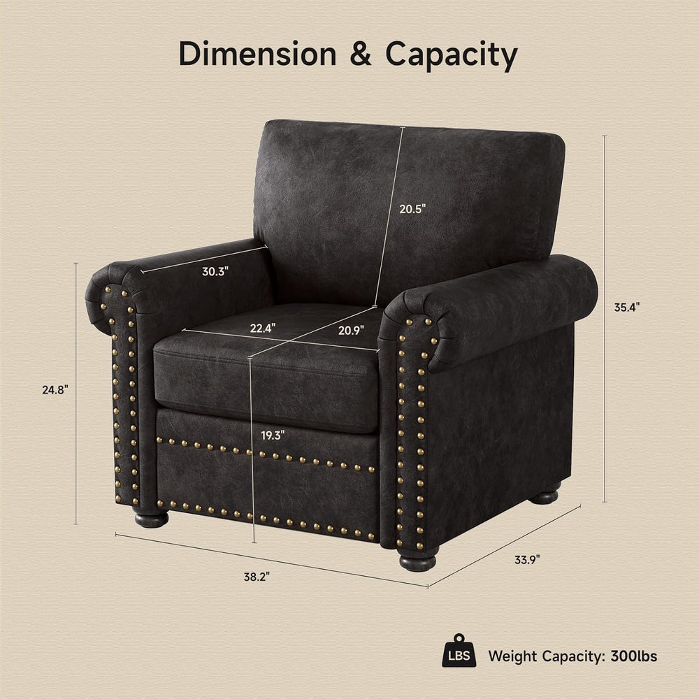 ONBRILL Nailhead Trim Accent Chair, Faux Leather Club Chair for Living Room, ...