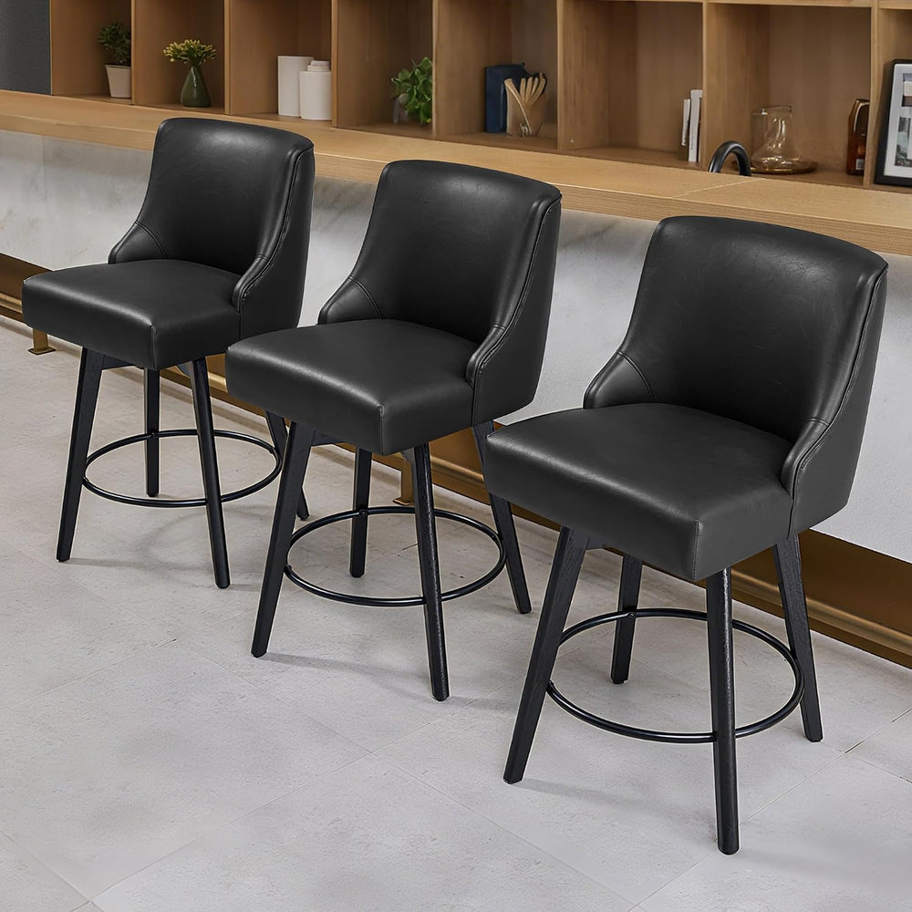 26" Counter Height Swivel Bar Stools, Set of 2, Black