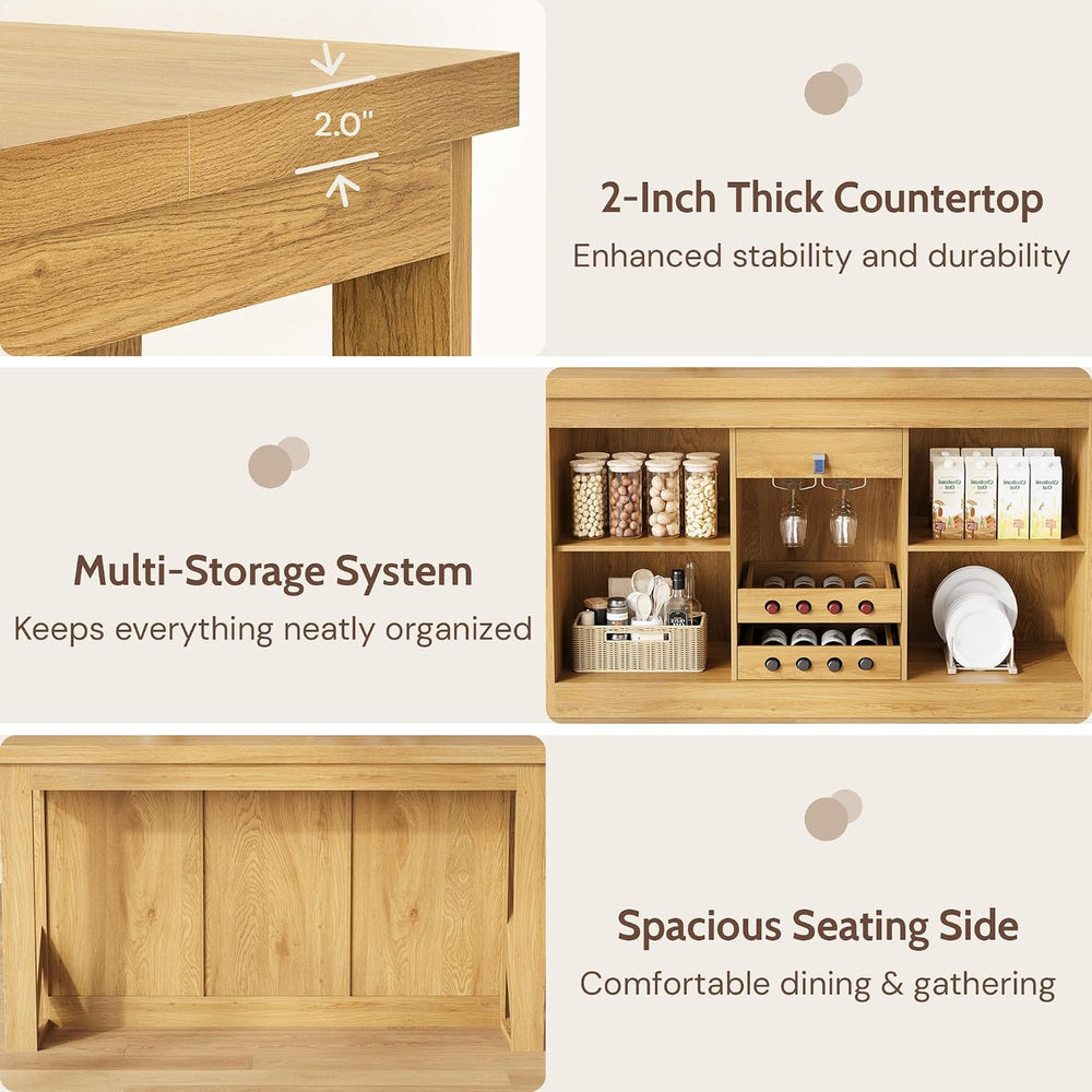 Viviwood Kitchen Island with Storage, 55" Farmhouse Stationary Island Ta...