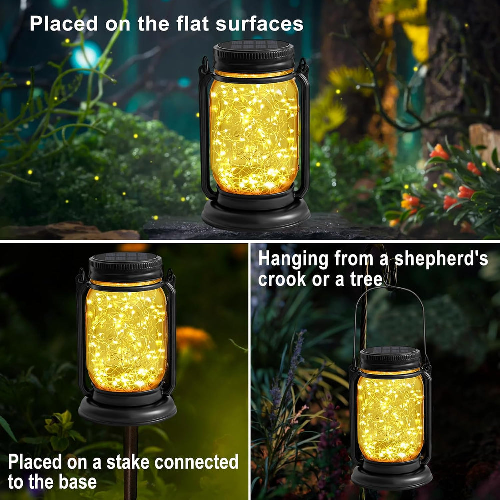4Pack Hanging Solar Lantern,Vintage Glass Mason Jar Solar Fairy Lights
